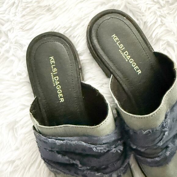 KELSI DAGGER | Brooklyn Alder Leather Mule Leather Textile Blue Slide On | 8 - Picture 4 of 7